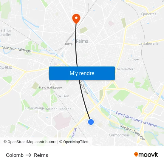 Colomb to Reims map
