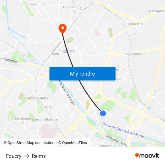 Foucry to Reims map