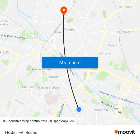 Hodin to Reims map