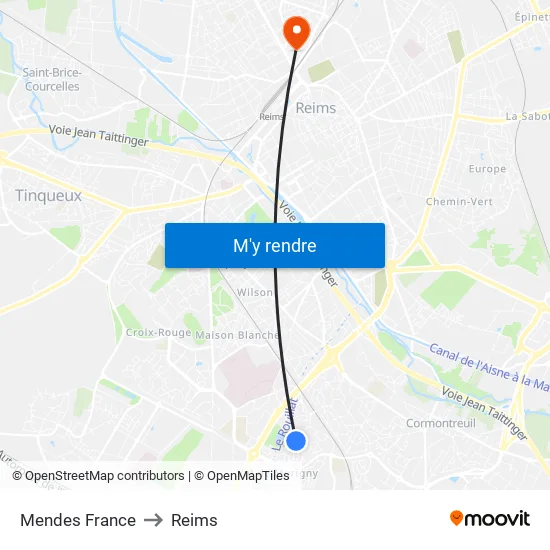 Mendes France to Reims map