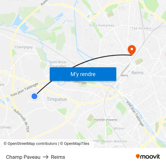 Champ Paveau to Reims map