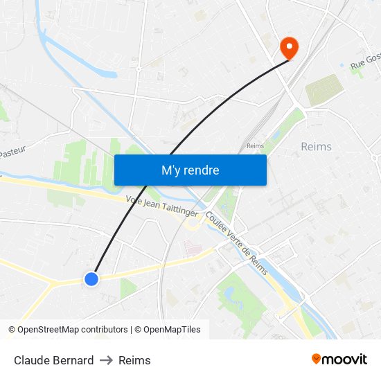 Claude Bernard to Reims map