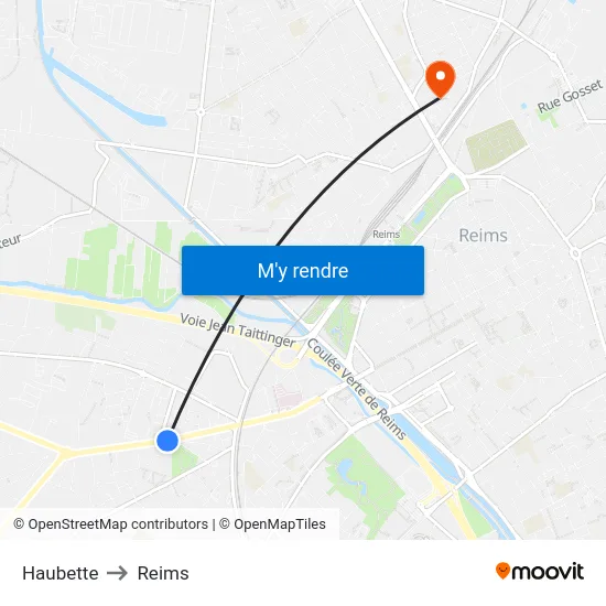 Haubette to Reims map