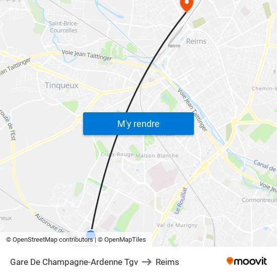 Gare De Champagne-Ardenne Tgv to Reims map