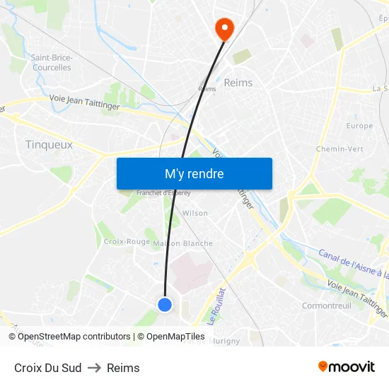 Croix Du Sud to Reims map