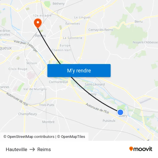 Hauteville to Reims map