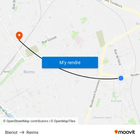 Bleriot to Reims map