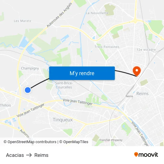 Acacias to Reims map