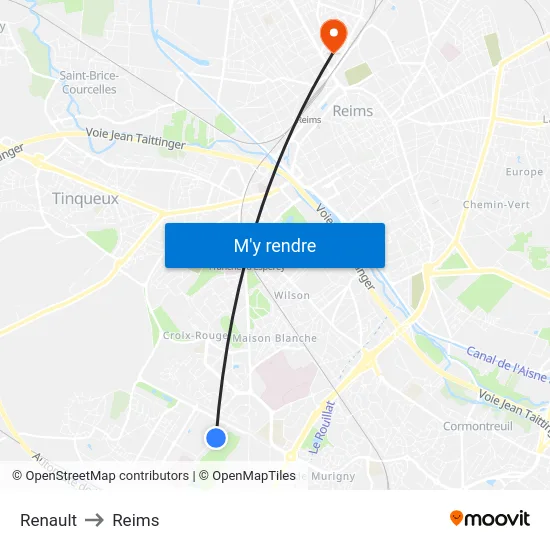Renault to Reims map