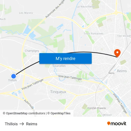 Thillois to Reims map