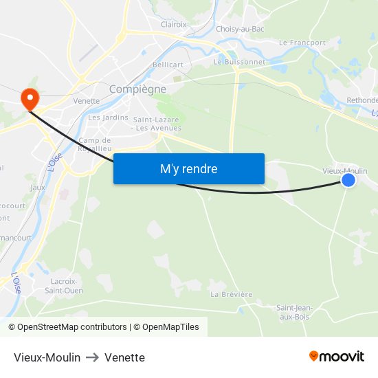 Vieux-Moulin to Venette map