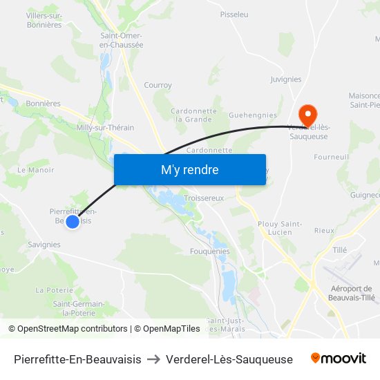 Pierrefitte-En-Beauvaisis to Verderel-Lès-Sauqueuse map