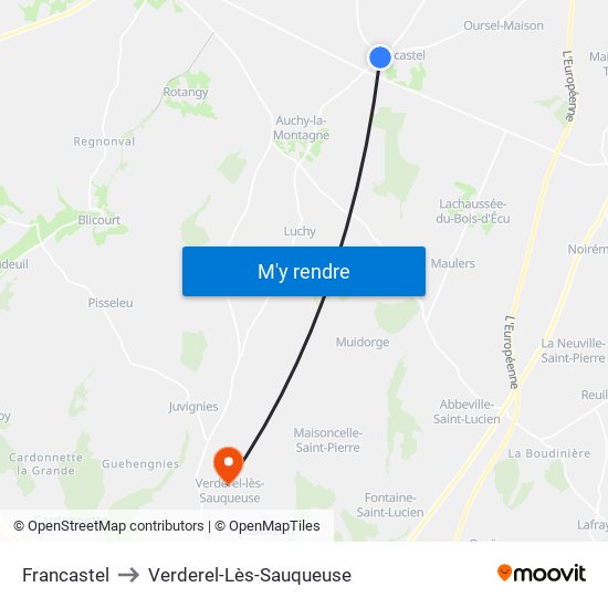 Francastel to Verderel-Lès-Sauqueuse map