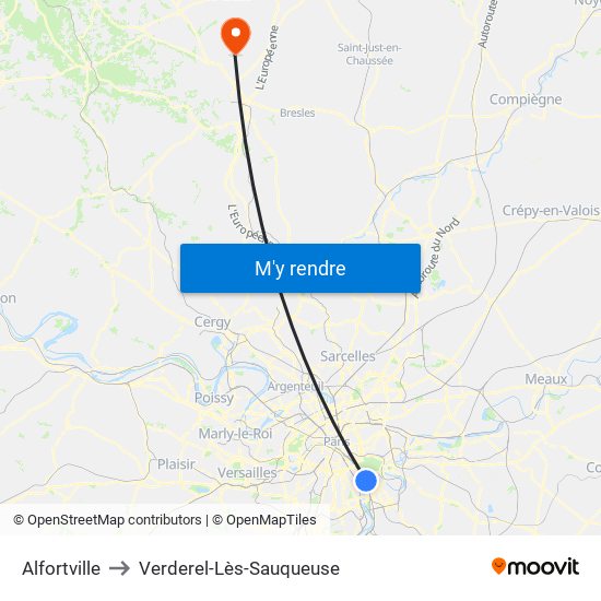 Alfortville to Verderel-Lès-Sauqueuse map