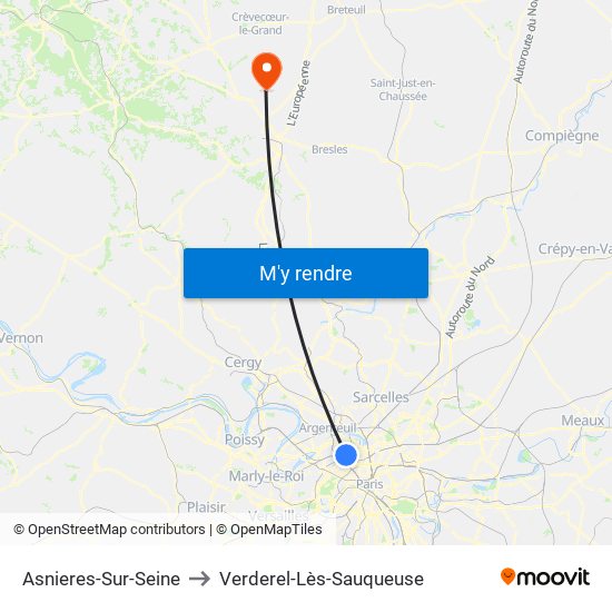 Asnieres-Sur-Seine to Verderel-Lès-Sauqueuse map