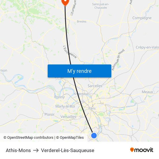 Athis-Mons to Verderel-Lès-Sauqueuse map