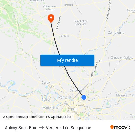 Aulnay-Sous-Bois to Verderel-Lès-Sauqueuse map