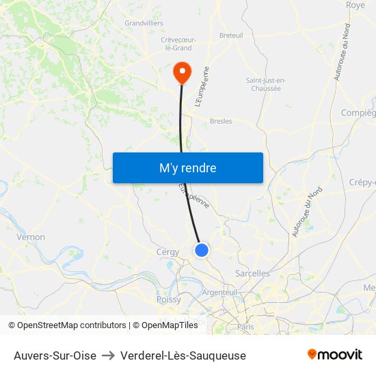 Auvers-Sur-Oise to Verderel-Lès-Sauqueuse map