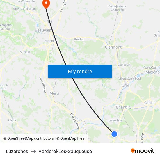 Luzarches to Verderel-Lès-Sauqueuse map