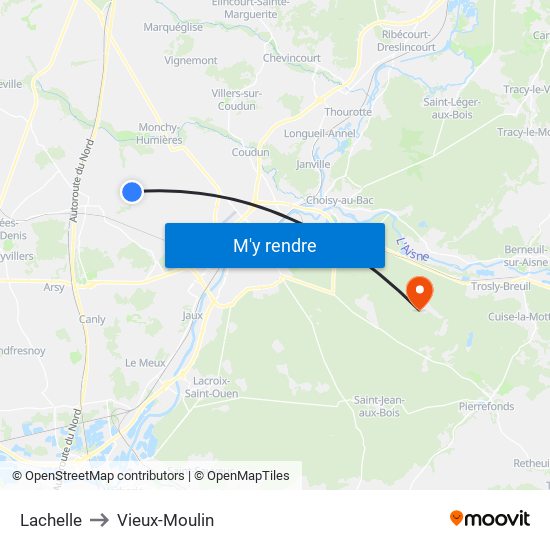 Lachelle to Vieux-Moulin map