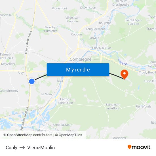 Canly to Vieux-Moulin map