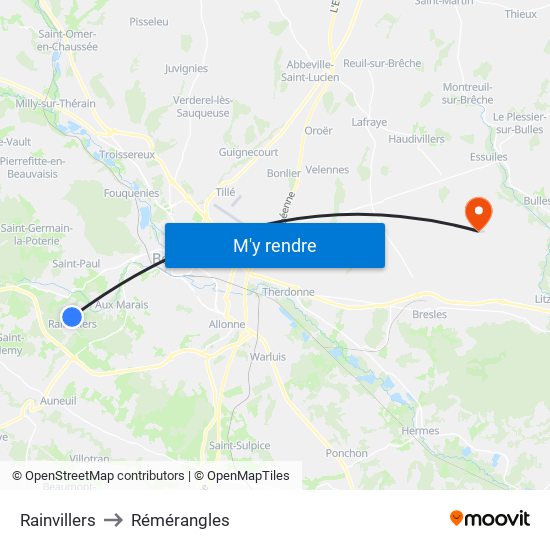 Rainvillers to Rémérangles map
