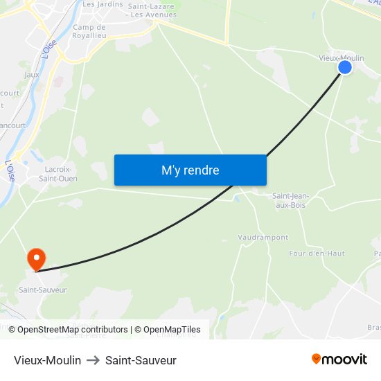 Vieux-Moulin to Saint-Sauveur map