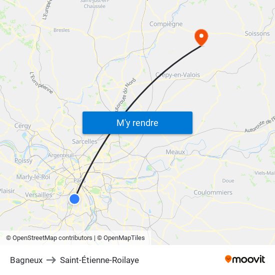 Bagneux to Saint-Étienne-Roilaye map