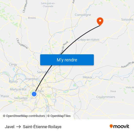 Javel to Saint-Étienne-Roilaye map