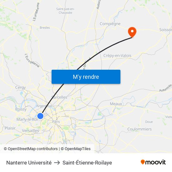 Nanterre Université to Saint-Étienne-Roilaye map