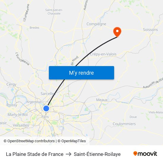 La Plaine Stade de France to Saint-Étienne-Roilaye map