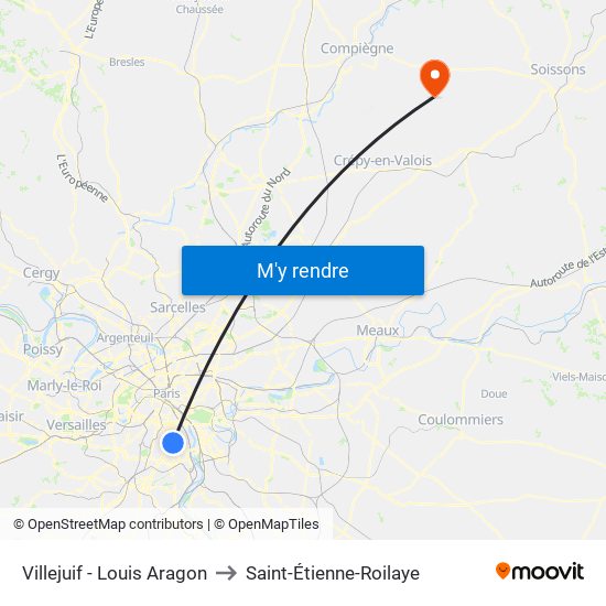 Villejuif - Louis Aragon to Saint-Étienne-Roilaye map