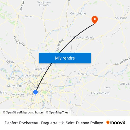 Denfert-Rochereau - Daguerre to Saint-Étienne-Roilaye map