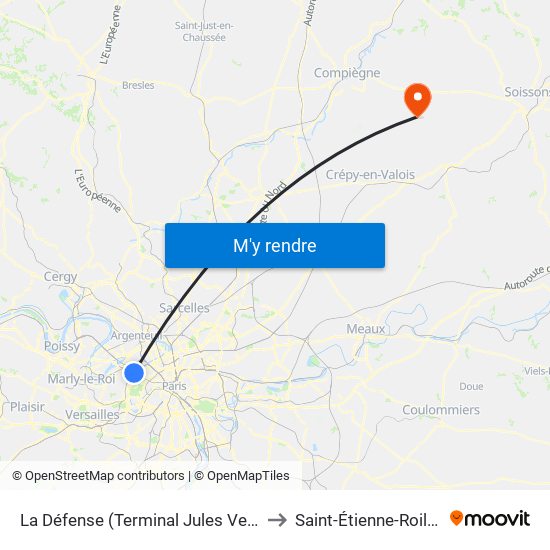 La Défense (Terminal Jules Verne) to Saint-Étienne-Roilaye map