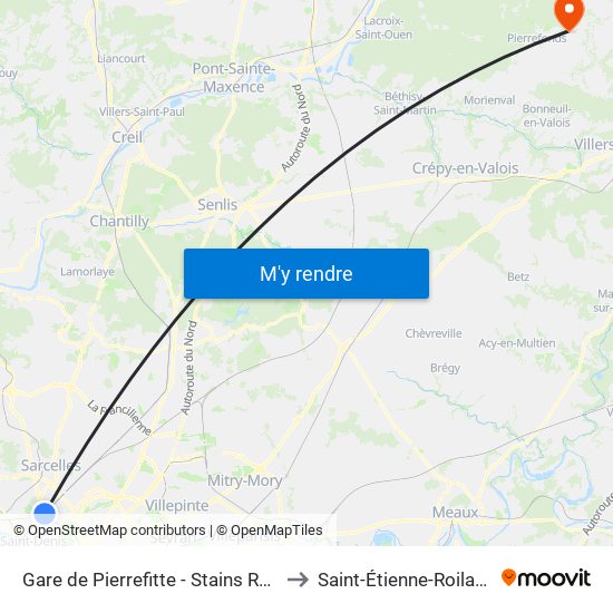 Gare de Pierrefitte - Stains RER to Saint-Étienne-Roilaye map