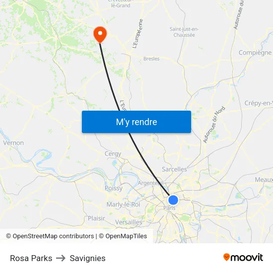 Rosa Parks to Savignies map