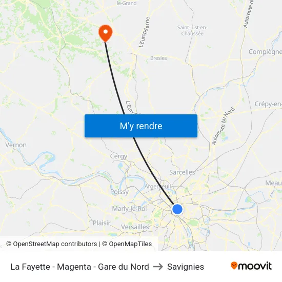 La Fayette - Magenta - Gare du Nord to Savignies map