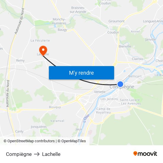Compiègne to Lachelle map