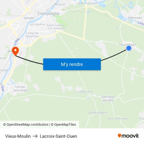 Vieux-Moulin to Lacroix-Saint-Ouen map