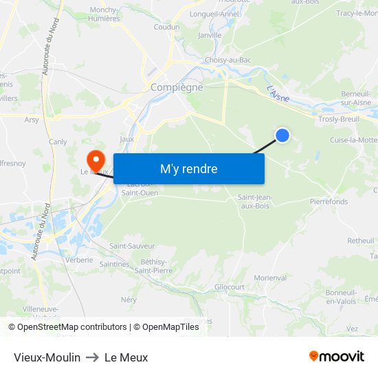 Vieux-Moulin to Le Meux map