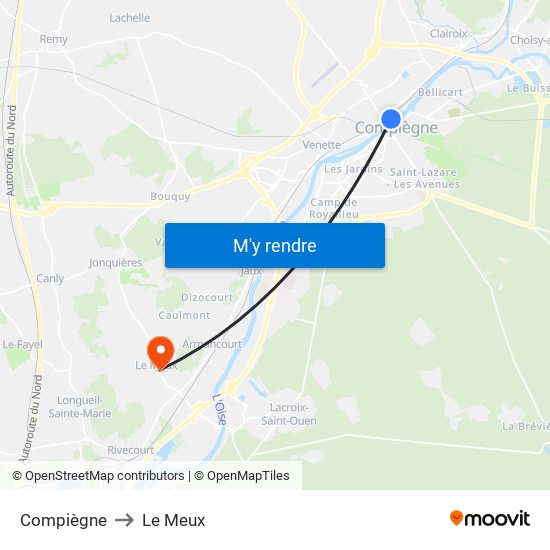 Compiègne to Le Meux map