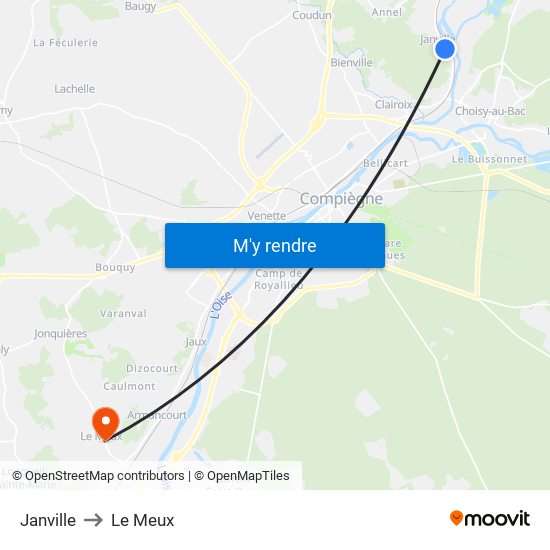 Janville to Le Meux map