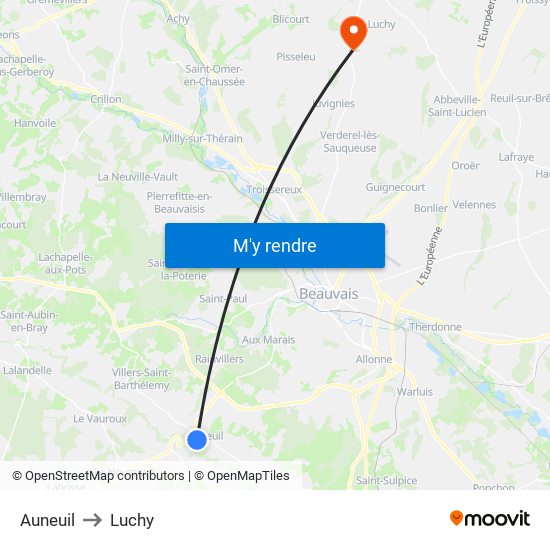 Auneuil to Luchy map