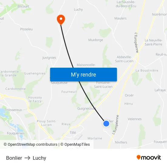 Bonlier to Luchy map