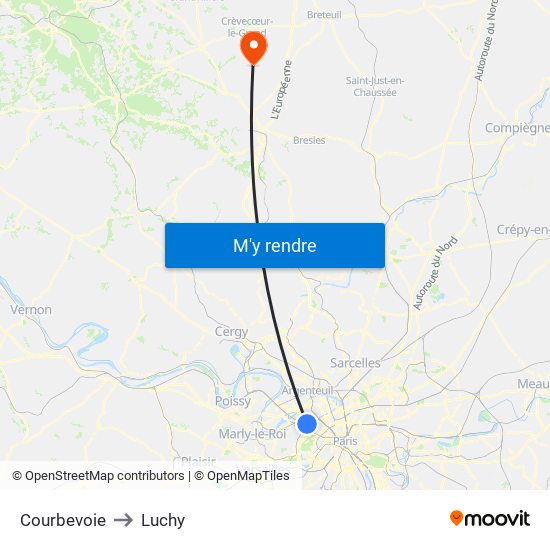 Courbevoie to Luchy map