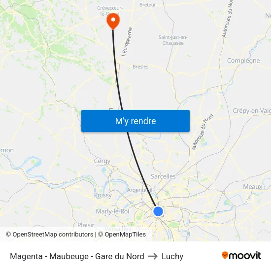 Magenta - Maubeuge - Gare du Nord to Luchy map