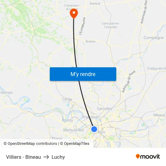 Villiers - Bineau to Luchy map