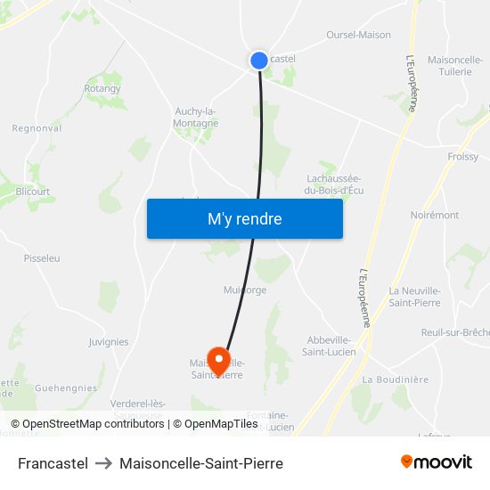 Francastel to Maisoncelle-Saint-Pierre map