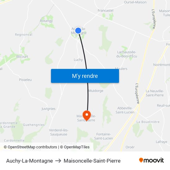 Auchy-La-Montagne to Maisoncelle-Saint-Pierre map