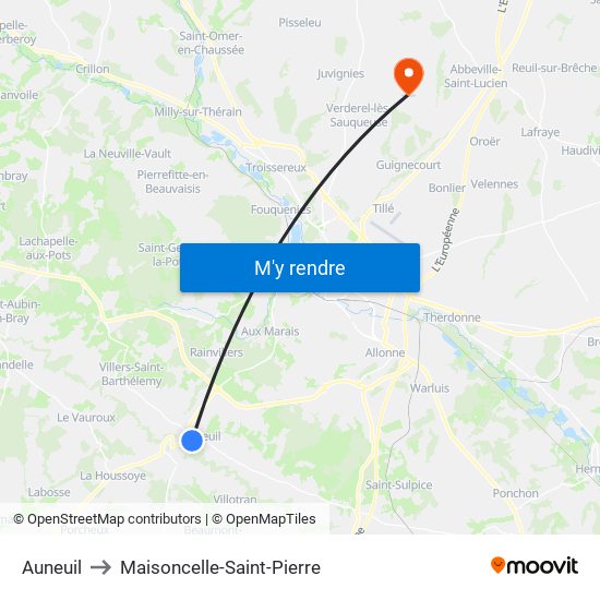 Auneuil to Maisoncelle-Saint-Pierre map